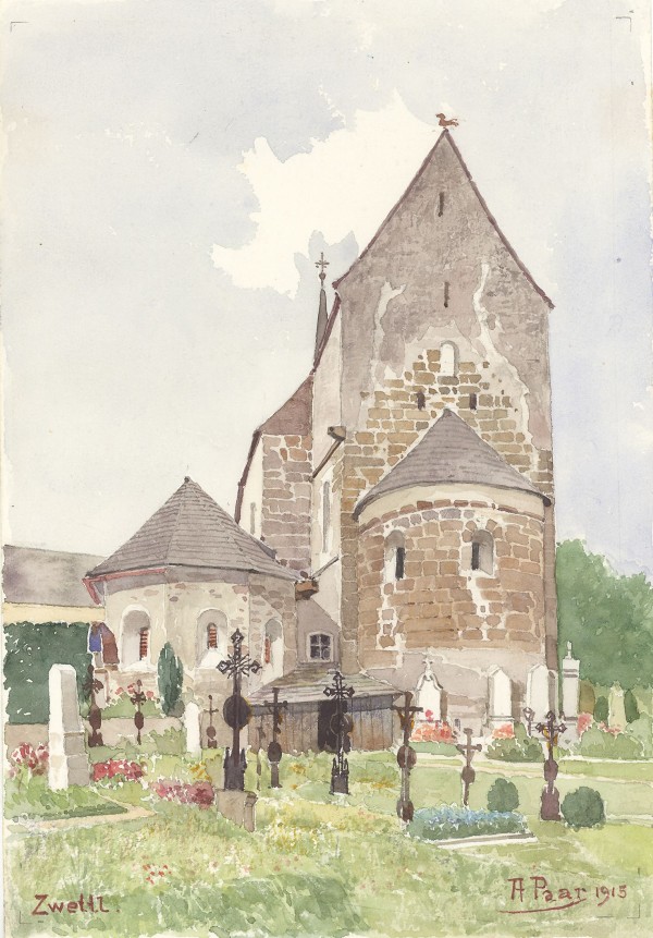 Aquarell, Probsteikriche Zwettl, 1915